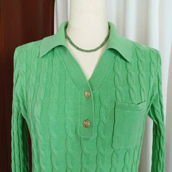 Talbots 100% Cotton Mont Green Cable Knit Sweater, Small - Picture 1 of 8